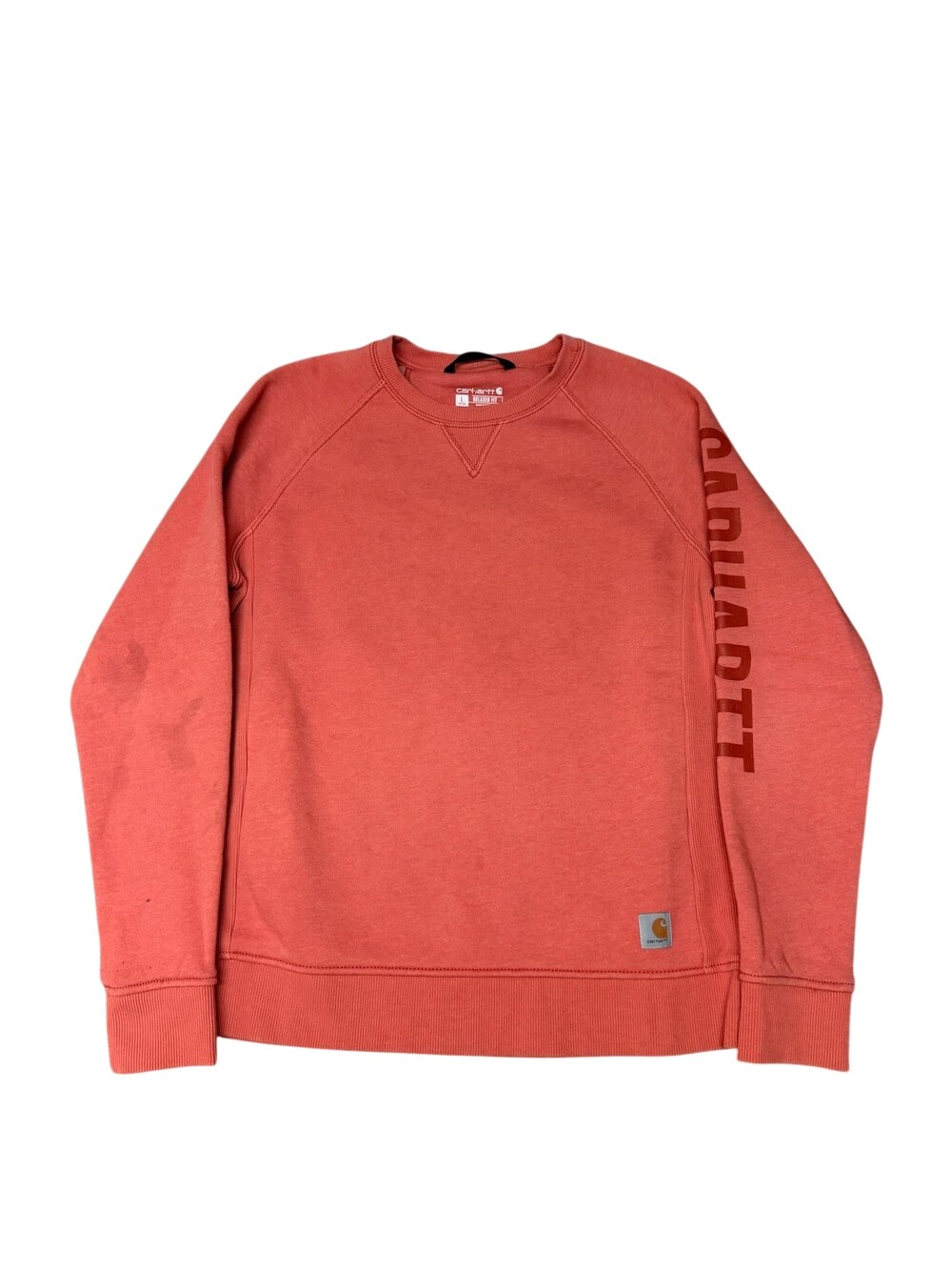 Carhartt Sweatshirt Womens Large Orange Fleece Raglan Crew Neck Logo Graphic